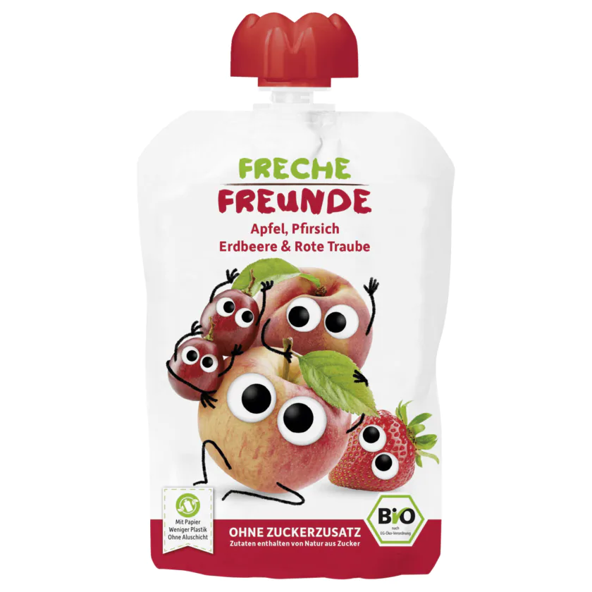 Freche Freunde Apfel, Pfirsich, Erdbeere & rote Traube 100g - 4260618522790