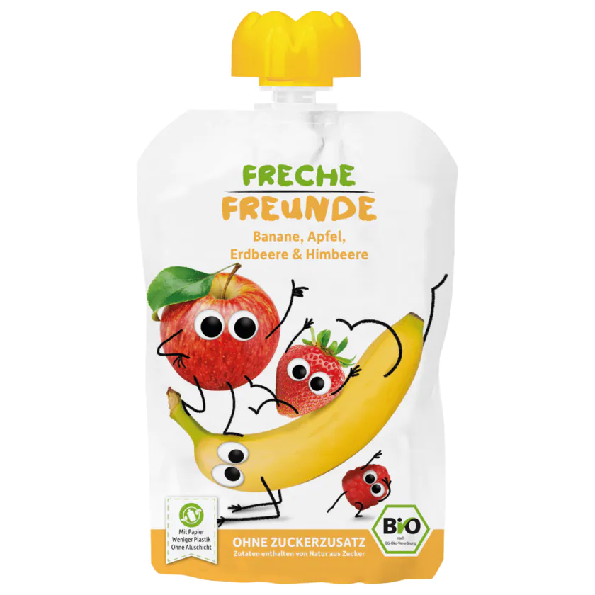 Freche Freunde Bio Banane, Apfel, Erdbeere & Himbeere 100g - 4260618528600