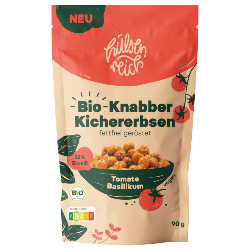 Hülsenreich Bio Knabber Kichererbsen Tomate Basilikum 90g - 4270002621619