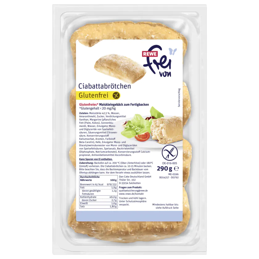 REWE frei von Ciabattabrötchen glutenfrei 290g - 4337256001076