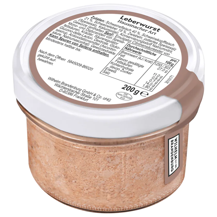 Wilhelm Brandenburg Leberwurst im Glas 200g - 4337256045834