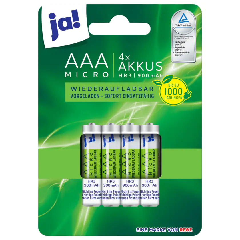 ja! Akku Batterien AAA 900 mAh 4 Stück - 4337256068918