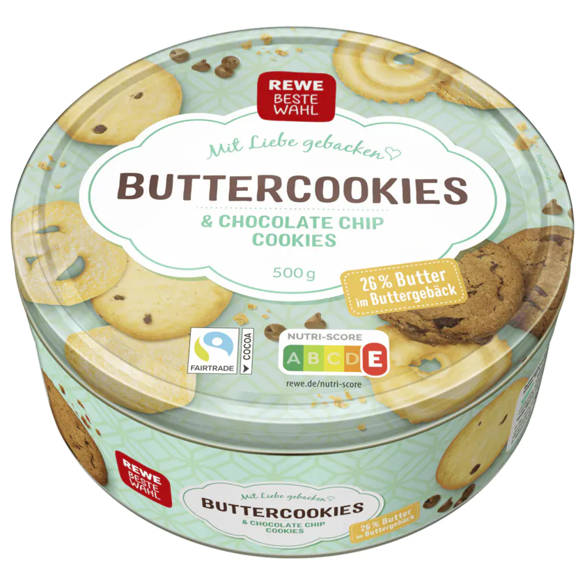 REWE Beste Wahl Danish Buttercookies & Chocolate Chip Cookies 500g - 4337256129350