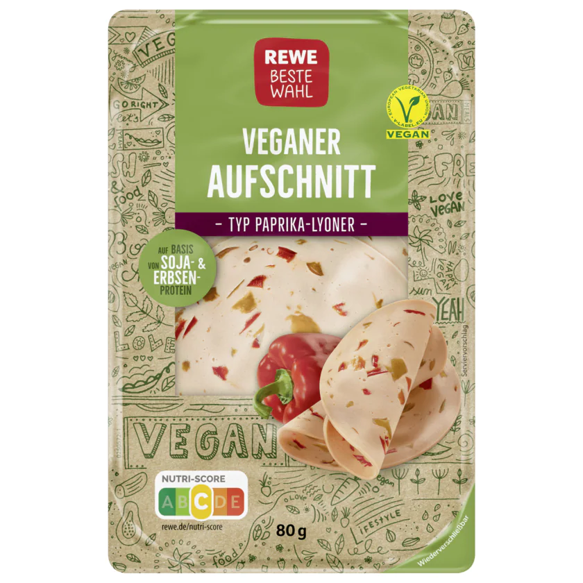 Rewe Beste Wahl Veganer Paprika-Lyoner Aufschnitt 80g - 4337256156158