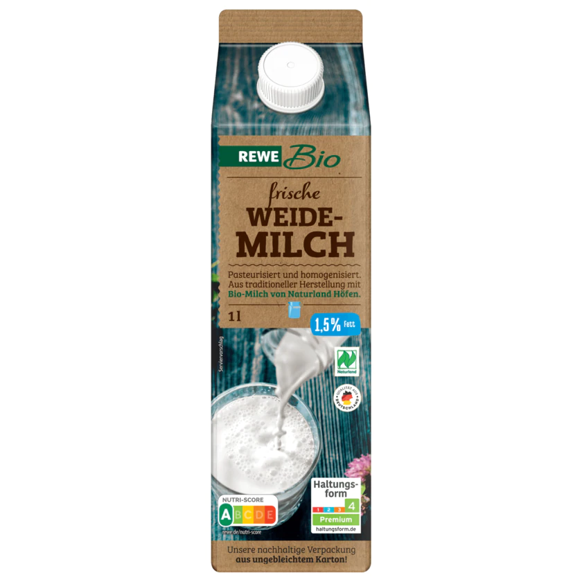 REWE Bio frische fettarme Milch 1,5% 1l - 4337256201605