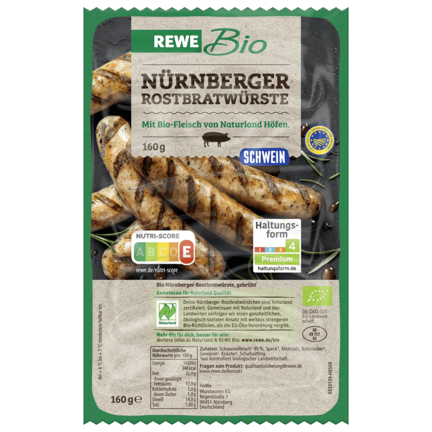 REWE Bio Original Nürnberger Rostbratwürstchen 160g - 4337256207881