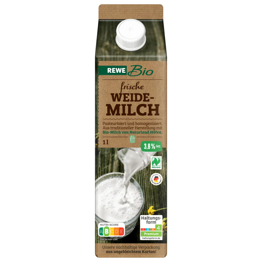 REWE Bio frische Vollmilch 3,8% 1l - 4337256209083