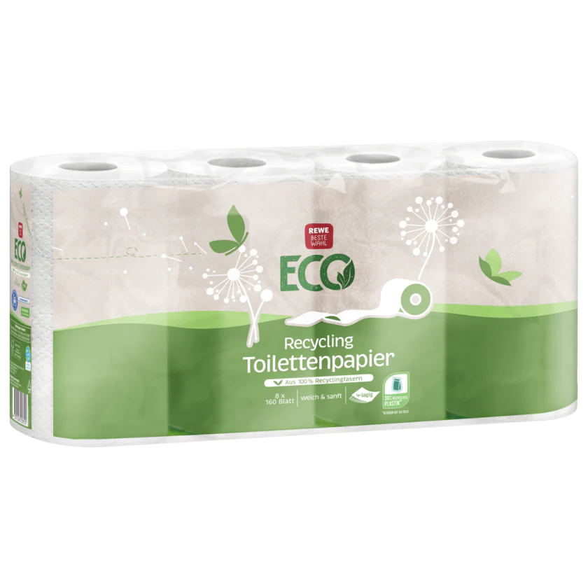REWE Beste Wahl Recycling Toilettenpapier 4-lagig 8x160 Blatt - 4337256258555