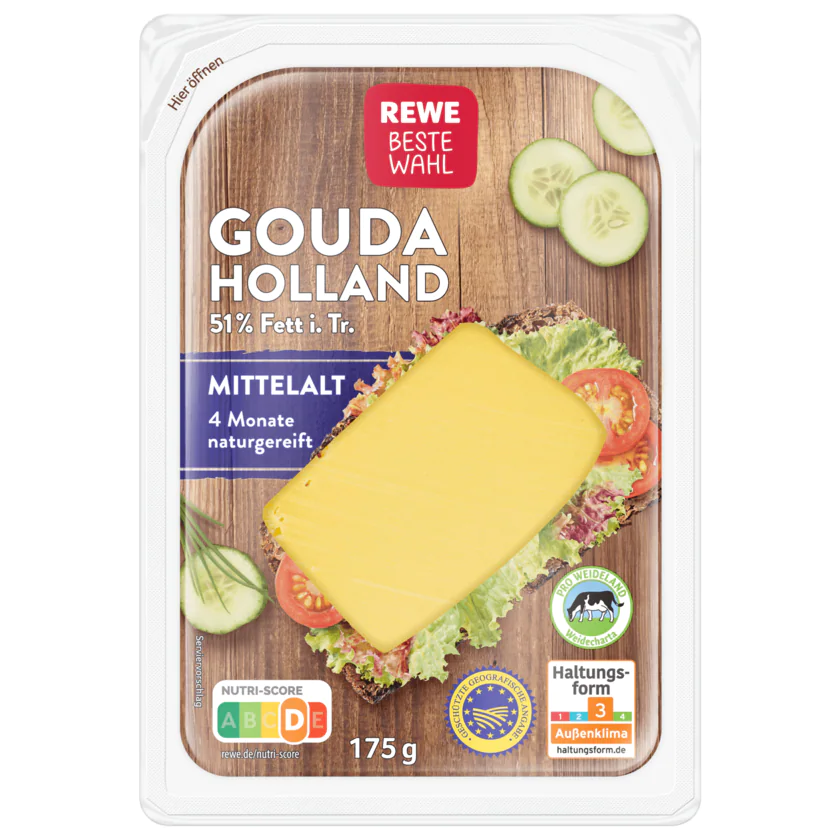 REWE Beste Wahl Gouda Holland 51% Fett i. Tr. 175g - 4337256259576