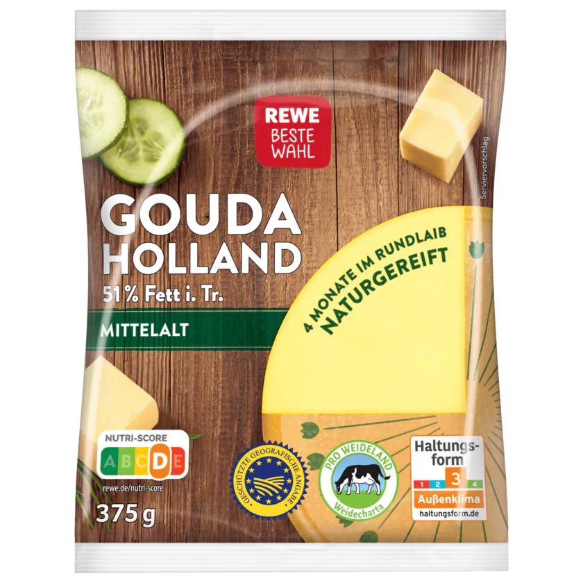 REWE Beste Wahl Gouda Holland mittelalt am Stück 375g - 4337256262835