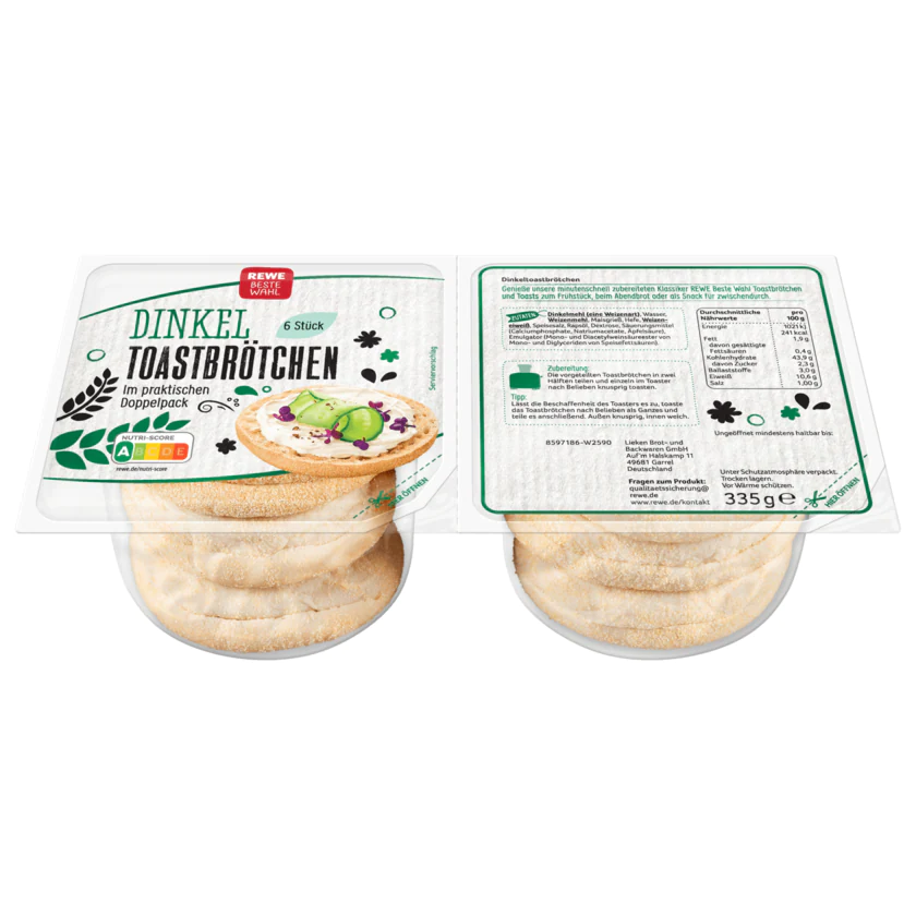 REWE Beste Wahl Dinkel Toastbrötchen 335g - 4337256264440