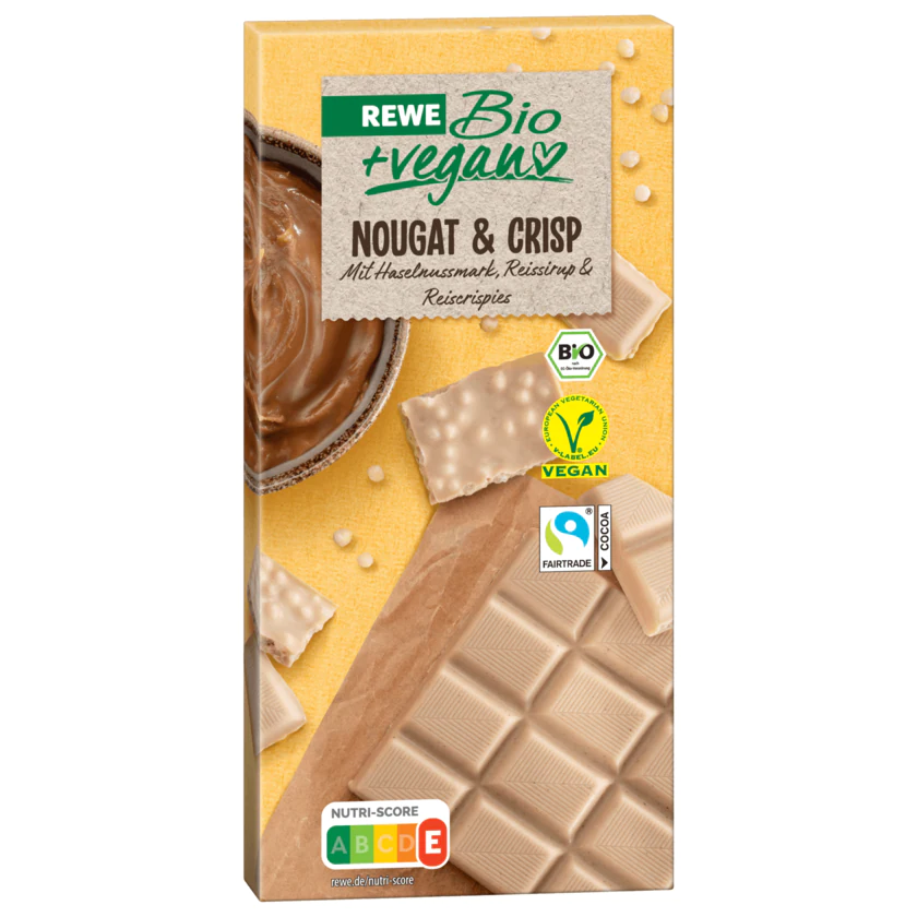 REWE Bio + vegan Schokolade Nougat & Crisp 100g - 4337256265621