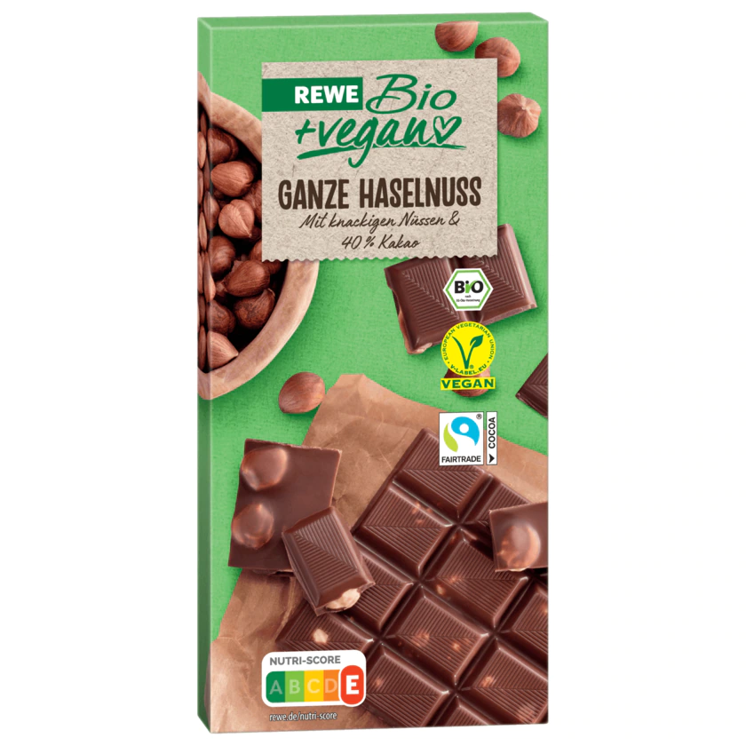 REWE Bio + vegan Schokolade Ganze Haselnuss 100g - 4337256266284