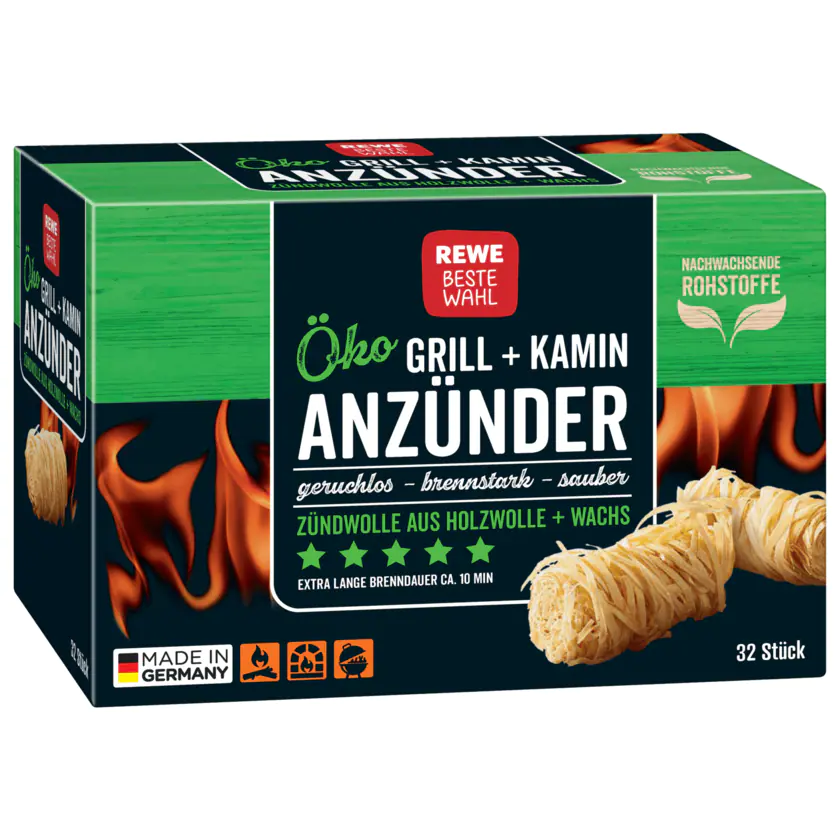 Rewe Beste Wahl Grill & Kamin Anzünder Öko 32 Stück - 4337256269407