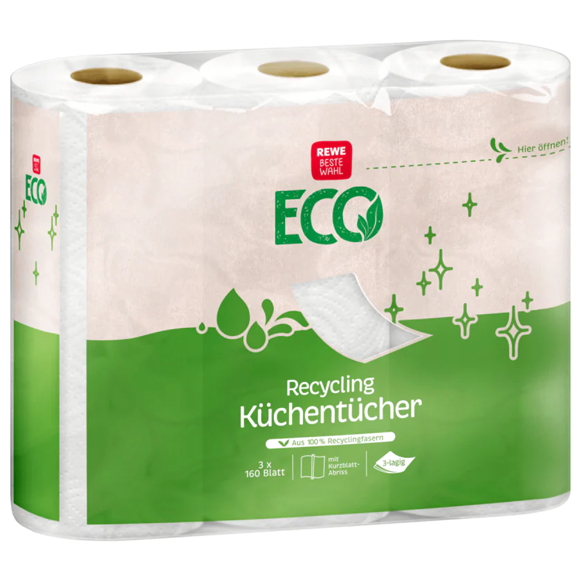 REWE Beste Wahl Recycling Küchentücher 3x160 Blatt - 4337256292665