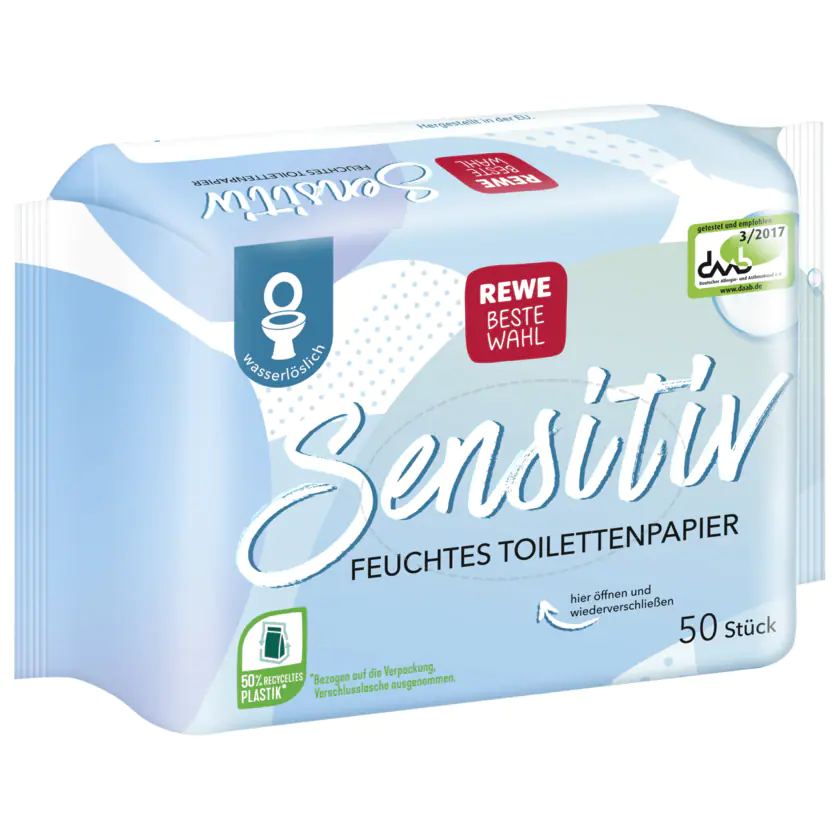 Rewe Beste Wahl Feuchtes Toilettenpapier Sensitiv 50 Stück - 4388860462968