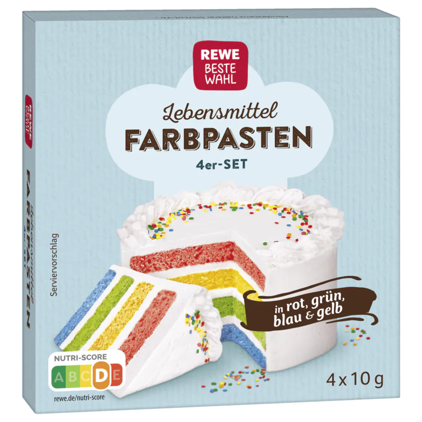 REWE Beste Wahl Lebensmittel Farbpasten in rot, grün, gelb & blau 4x10g - 4388860469028