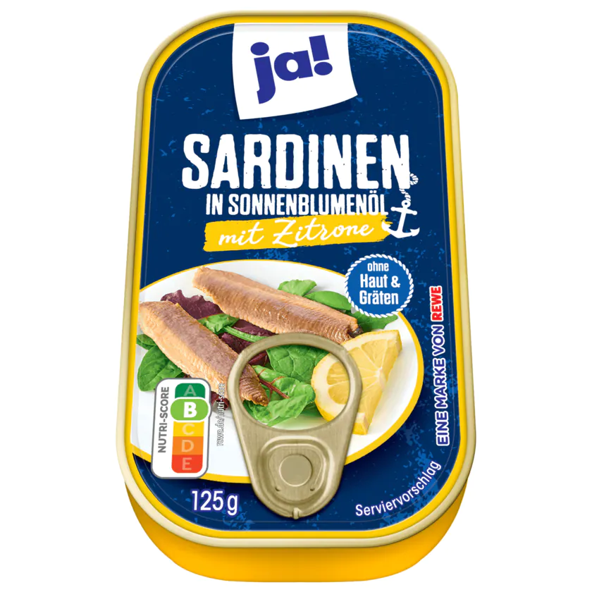 Ja! Sardinen in Sonnenblumenöl mit Zitrone 125g - 4388860619782