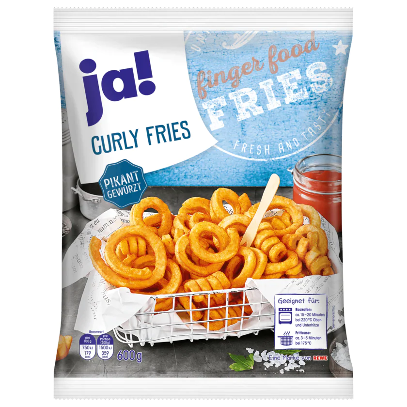 ja! Curly Fries pikant gewürzt 600g - 4388860663921