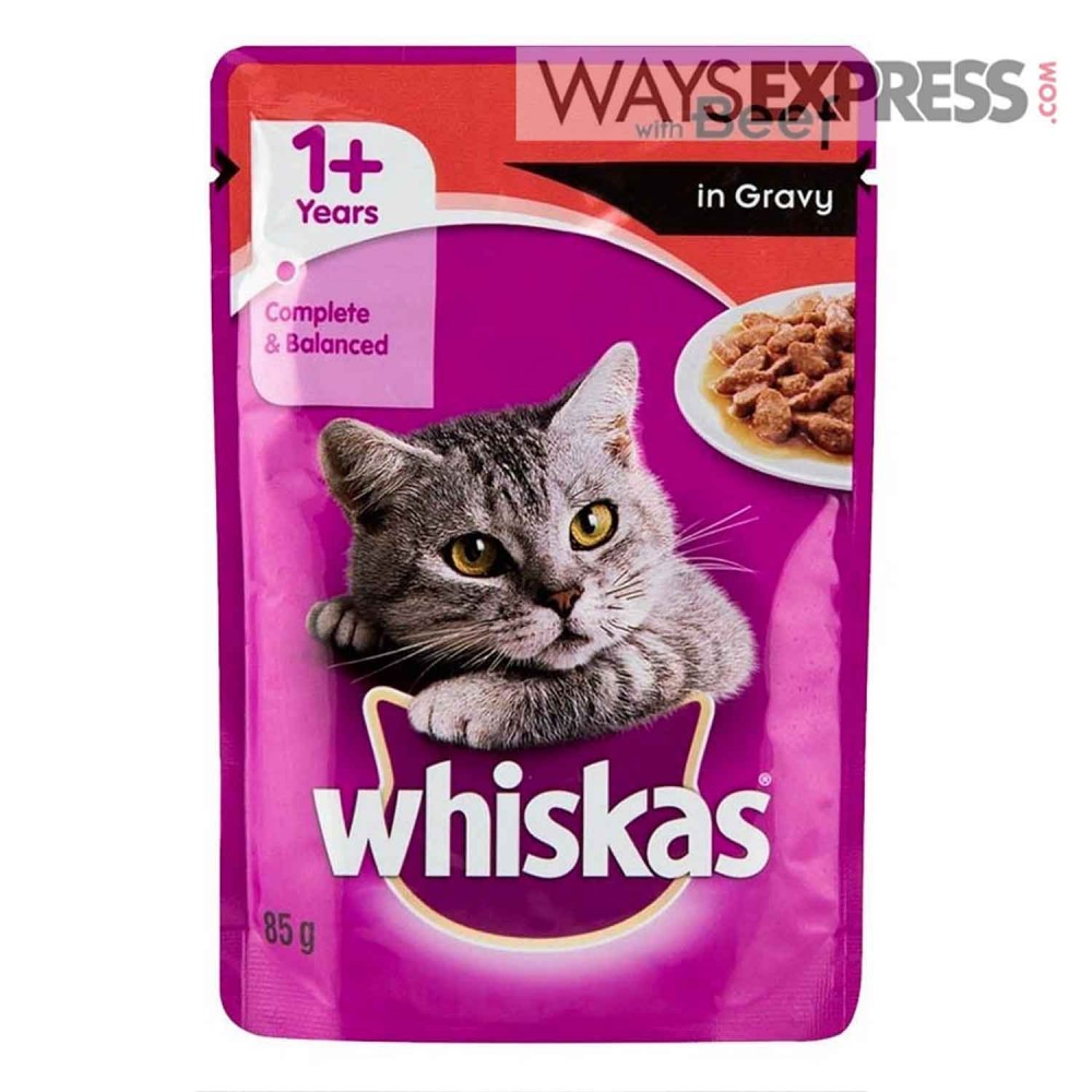 WHISKAS 1+ WITH BEEF IN GRAVY 100G - 4770608239138