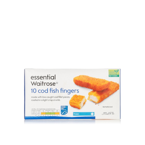 Essential Waitrose cod fish fingers 10s 300g - Waitrose UAE & Partners - 5000169179383