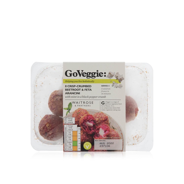 Waitrose GoVeggie: 8 Crisp-Crumbed Beetroot & Feta Arancini 180g - Waitrose UAE & Partners - 5000169614792