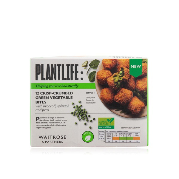 Waitrose PlantLiving: 12 Crisp-Crumbed Green Vegetable Bites 240g - Waitrose UAE & Partners - 5000169614815
