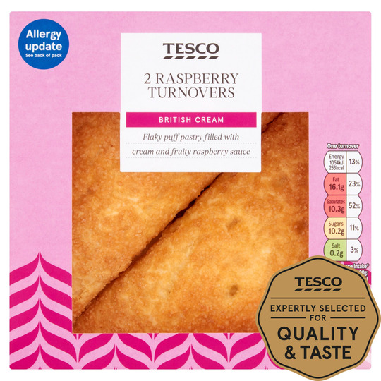 Tesco Fresh Cream Raspberry Turnover 2 Pack, 148 G - 5000358371048