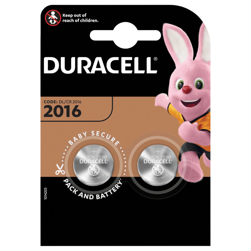 Duracell Knopfzellen Lithium CR 2016 2 Stück - 5000394203884