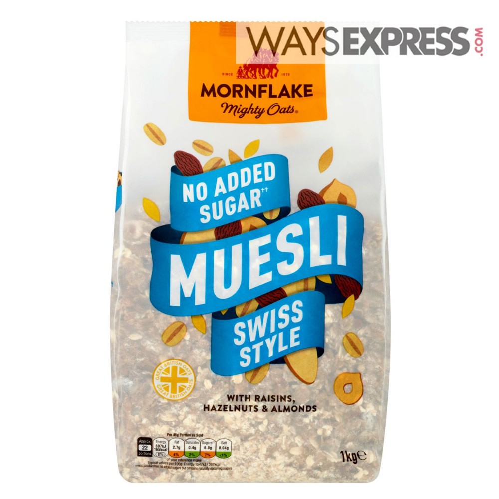 MORNFLAKE MUESLI SWISS STYLE NO ADDED SUGAR 1kg - 5010026516114