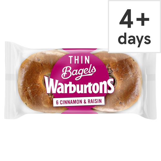 Warburtons Thin bagels Cinnamon and raisin - 5010044006574