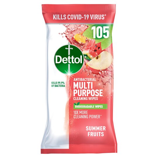 Dettol Antibacterial Large Wipes Summerfruits 105'S - 5011417585467