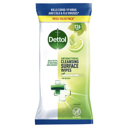 Dettol Antibacterial Cleansing Surface Wipes Lime & Mint 126S - 5011417585788