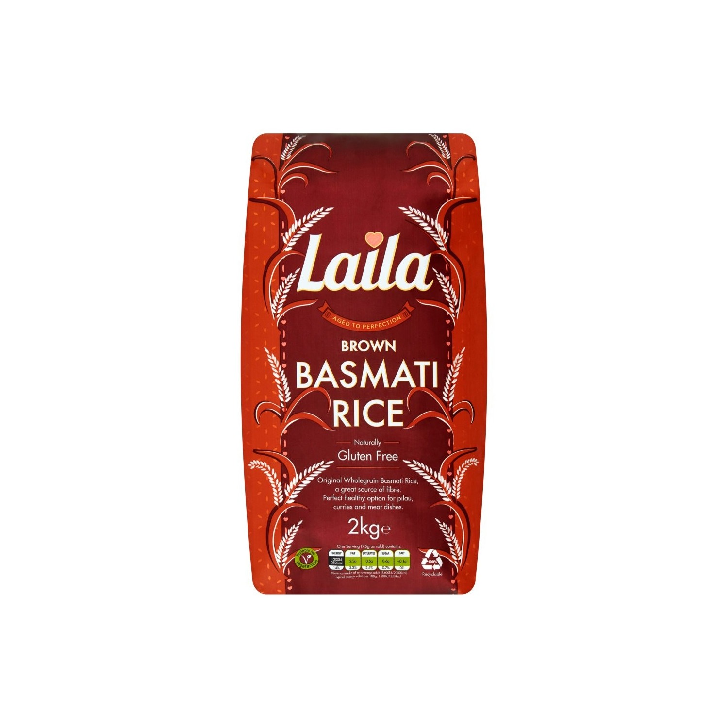 Laila Brown Basmati Rice 2kg Naturally Gluten Free Rice - 5020580410483