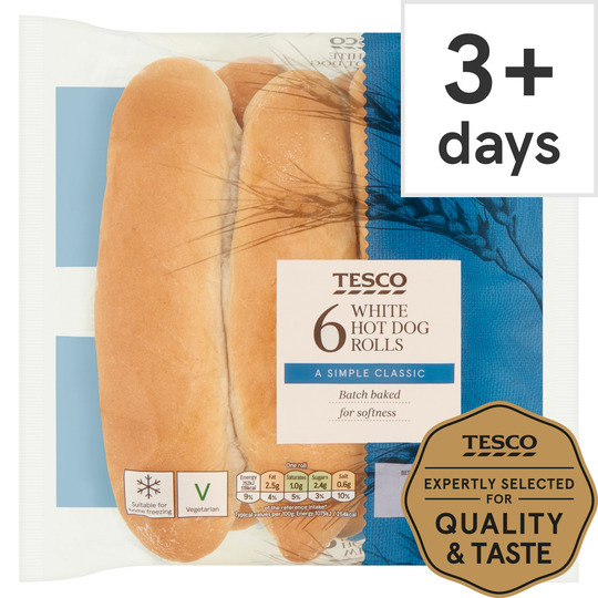 Tesco Soft White Hot Dog Rolls 6 Pack - 5050179876512