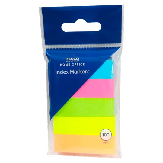 Tesco Sticky Index Markers 100 Sheet 5 Pack - 5051140643430