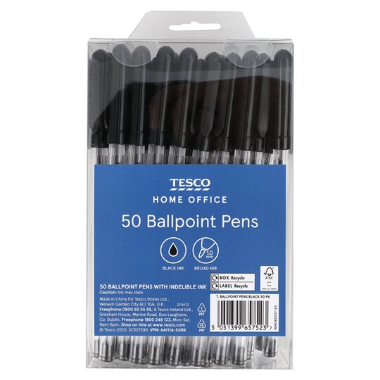 Tesco Ballpoint Pens Black 50 Pack - 5051399657523