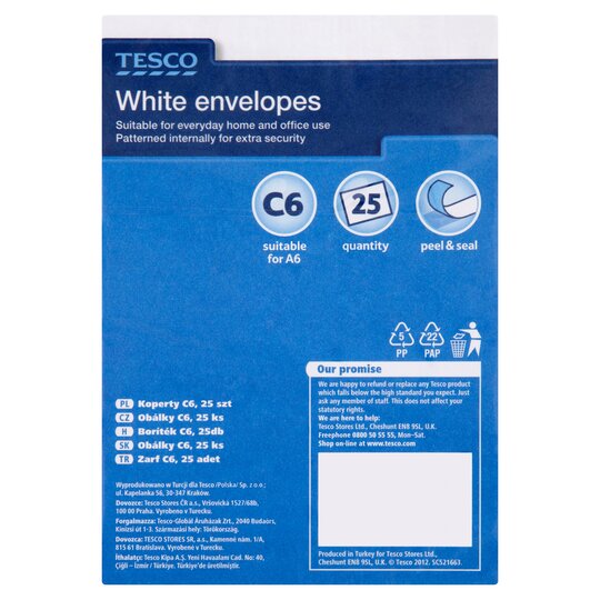 Tesco White C6 Envelopes 25Pk - 5052004352918