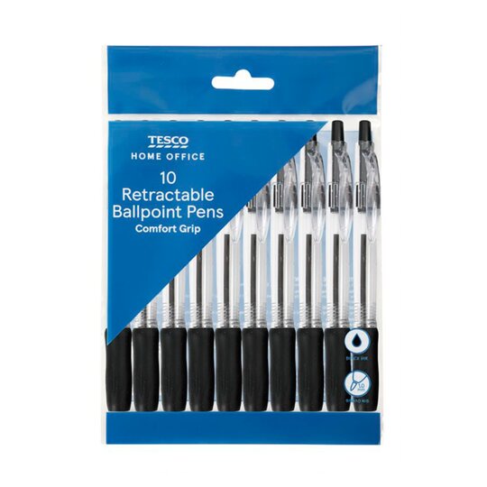 Tesco Grip Retractable Ball Pens Black 10 Pack - 5052910004536