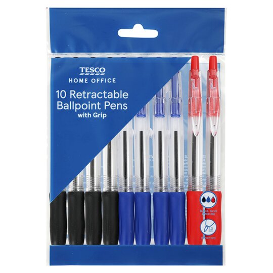 Tesco Grip Retractable Ball Pens Asstd 10 Pack - 5053526205232