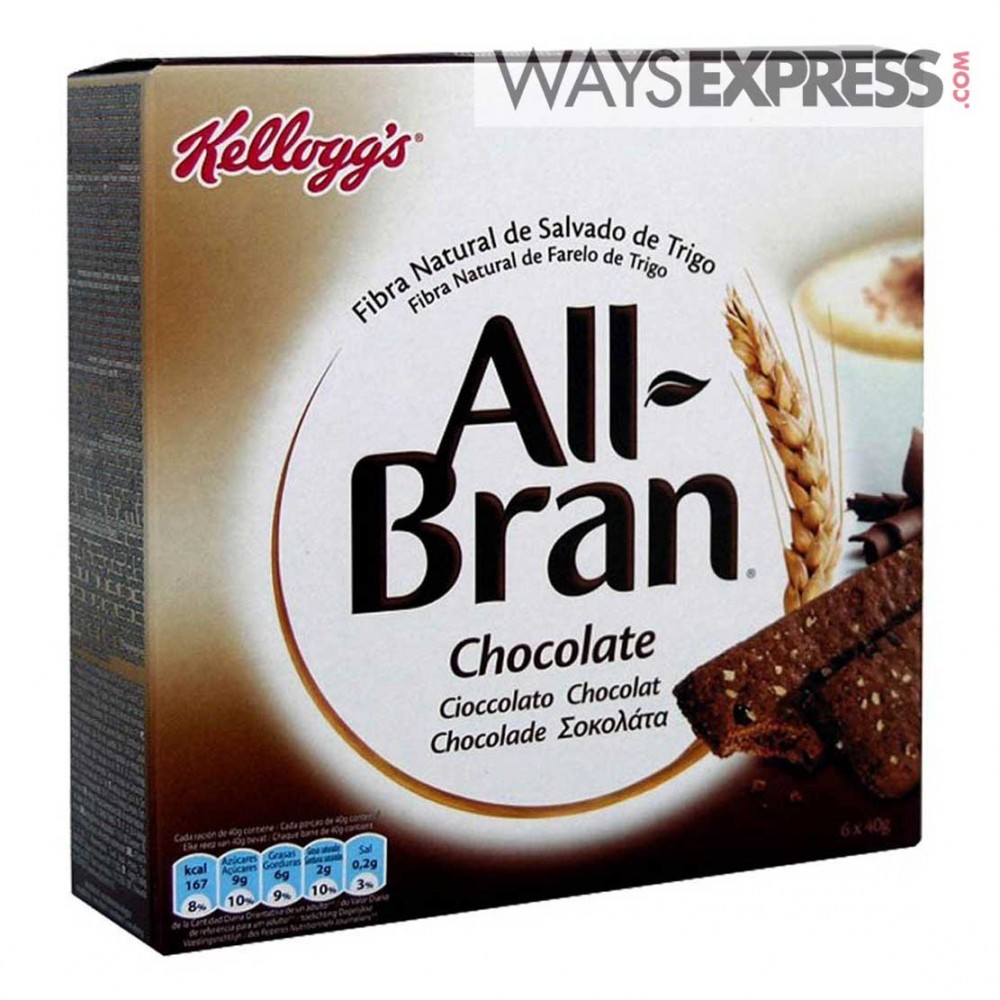 KELLOGGS ALL BRAN CHOCOLATE CEREAL BARS 6X40g - 5053827143776