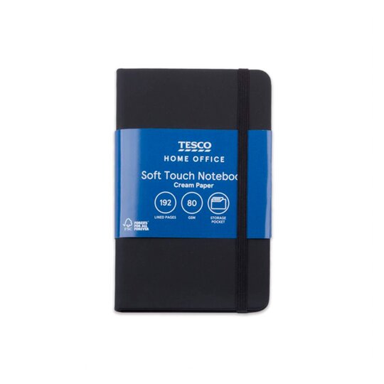 Tesco Soft Cover A6 Notebook Black 192 Pages - 5054268930956