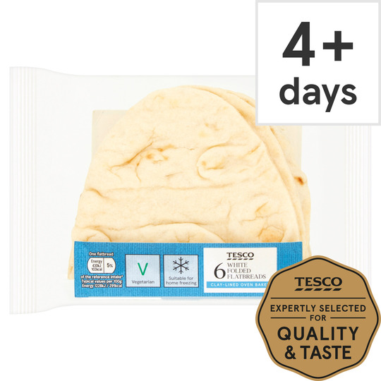 Tesco Folded Flatbreads Plain 6 Pack - 5054775347735