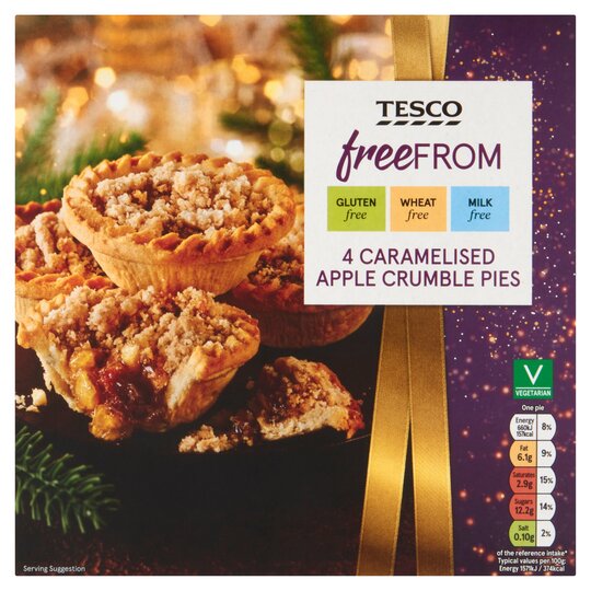 Tesco Free From 4 Caramelised Apple Crumble Pies - 5057753921835