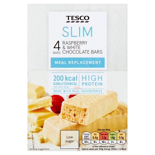 Tesco Slim Raspberry & White Chocolate Meal Replacement Bars 4X60g - 5057967138357