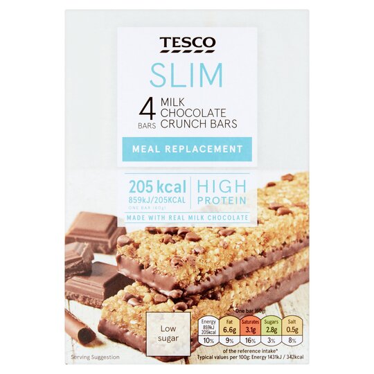Tesco Slim Milk Chocolate Crunch Meal Replacement Bars 4X60g - 5057967138371