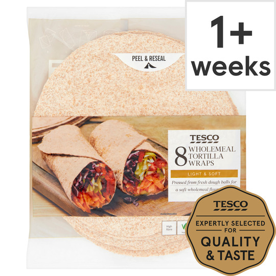 TESCO 8' WHOLEMEAL TORTILLA WRAPS - 5057967342082