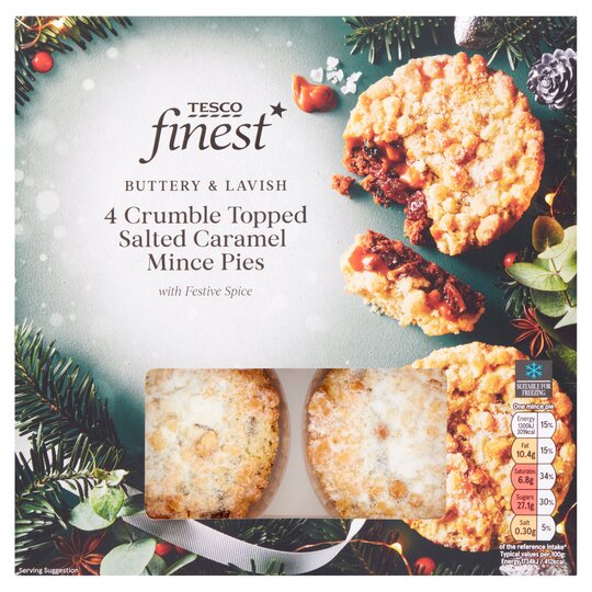 Tesco Finest Salted Caramel Crumble Topped Mince Pies 4 Pack - 5059697401107