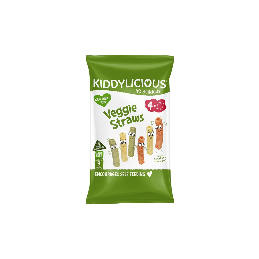 KIDDYLICIOUS VEGGIE STRAWS 9+M 4X12g (GREEN) - 5060040253724