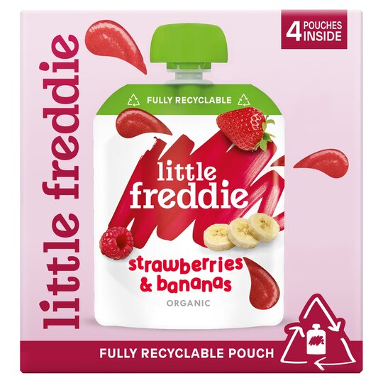 Little Freddie Organic Strawberry & Banana Pouch 6M+ 4X90g - 5060403119391